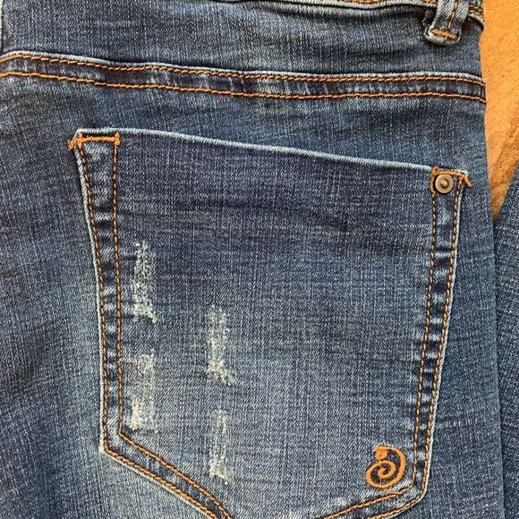 Indigo Rein Jeans Medium Wash Distressed Skinny Midrise Double Button - Picture 8 of 9